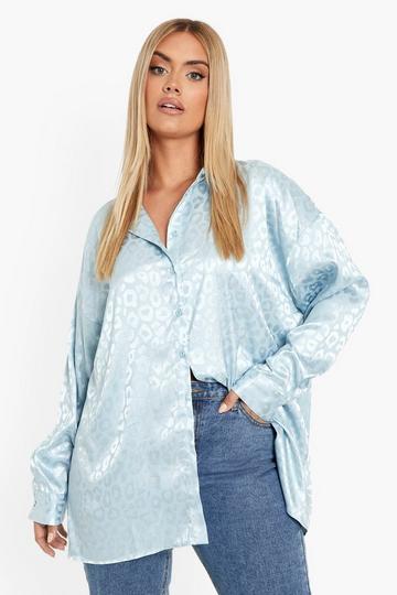 Plus Leopard Jacquard Oversized Shirt blue
