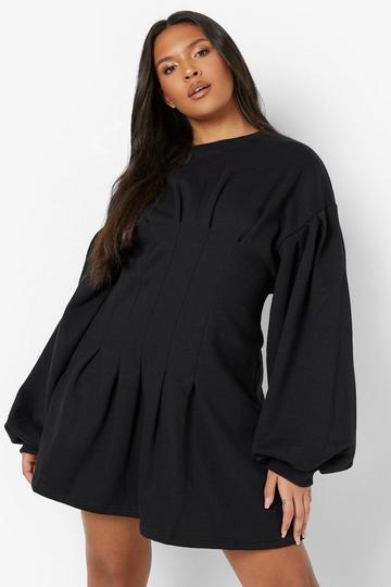 Plus Cinched Waist Sweatshirt Dress black