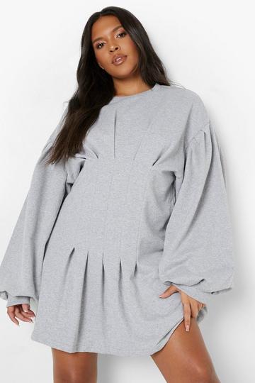 Grey Plus Cinched Waist Sweatshirt Dress