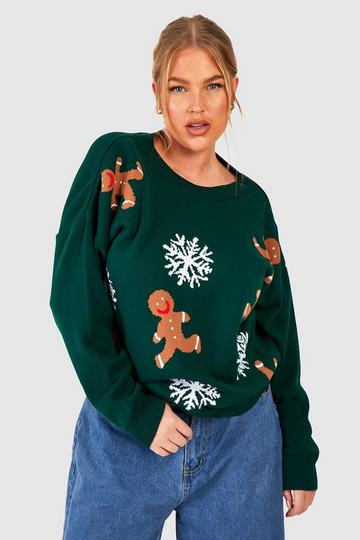 Green Plus Gingerbread Christmas Jumper