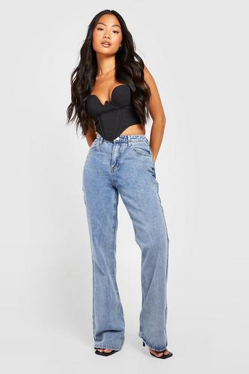 Petite High Waist 5 Pocket Rigid Flare Jeans bleach wash