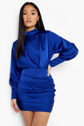 Women's Plus Satin Ruched One Shoulder Mini Dress