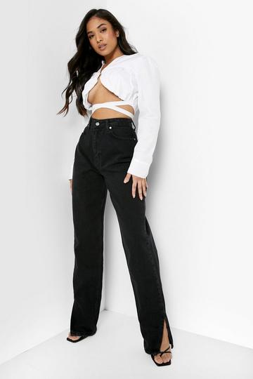 Petite Recycled High Waist Split Hem Jeans black