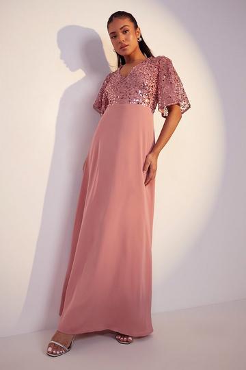 Pink Petite Bridesmaid Occasion Sequin Maxi Dress
