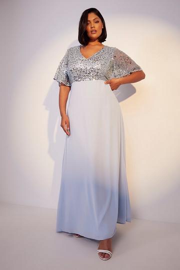 Plus Bridesmaid Occasion Sequin Angel Maxi Dress baby blue