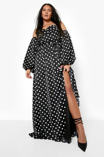 Plus Polka Dot Off The Shoulder Maxi Dress black