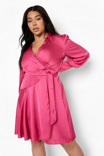 Pink Plus Wrap Satin Skater Dress