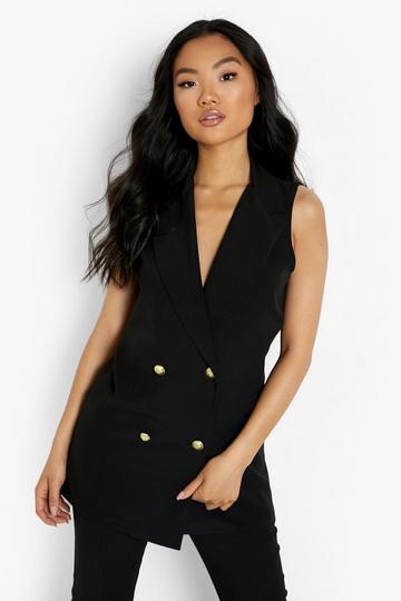 Petite Gold Button Sleeveless Blazer black