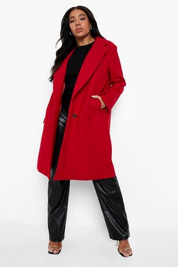 Plus Double Breasted Wool Look Coat red
