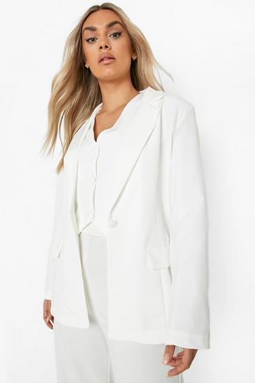 Cream White Plus Blazer & Waistcoat Set