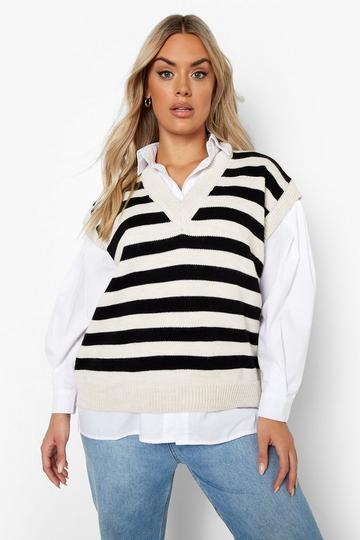 Plus Mono Stripe Knitted Tank black