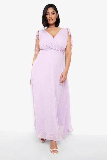 Lilac Purple Plus Dobby Tie Shoulder Wrap Maxi Dress