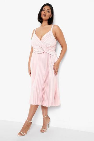 Pink Plus Pleated Satin Twist Detail Midi Dress