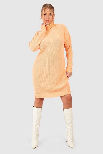 Grande taille - Robe pull à col roulé coral