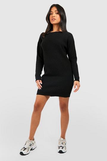 Petite Knitted V-Back Mini Dress black