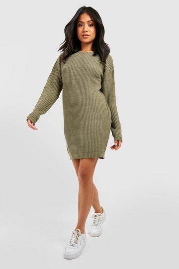 Petite Knitted V-Back Mini Dress khaki