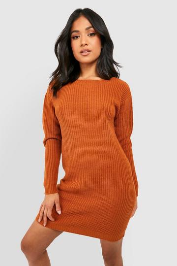 Petite Knitted V-Back Mini Dress rust