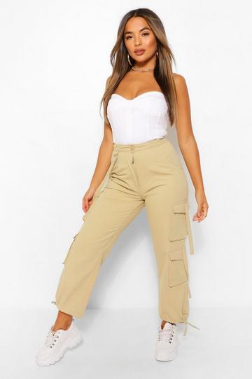 Stone Beige Petite Cotton Twill Utility Pocket Cargo Trouser