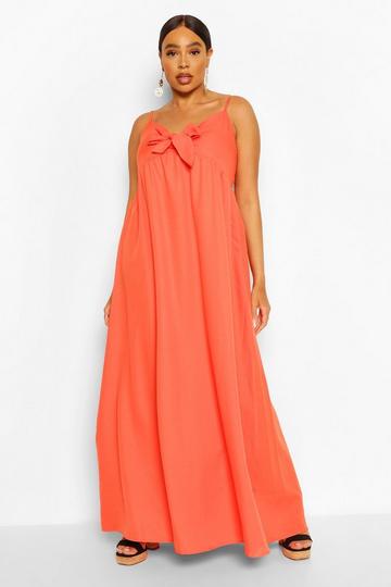 Orange Plus Tie Front Strappy Maxi Dress