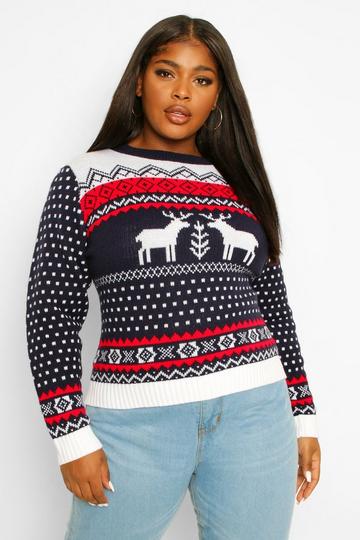 Plus Christmas Reindeer Sweater navy