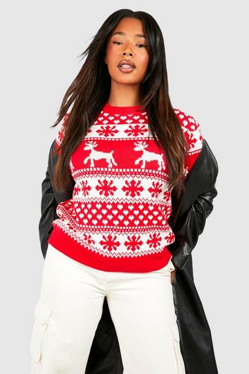 Plus Reindeer And Snowflake Christmas Sweater red
