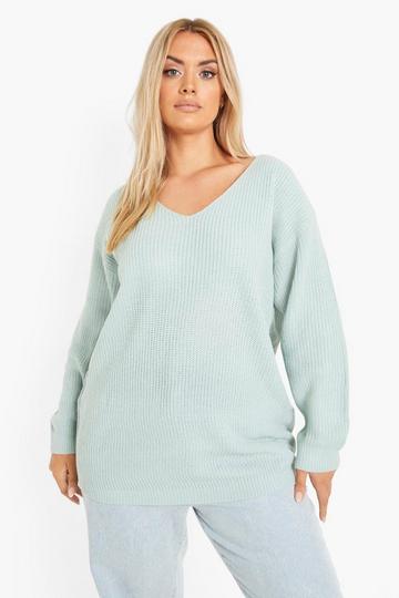 Plus Oversized V Neck Sweater slate blue