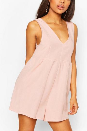 Petite V Neck Linen Look Romper peach