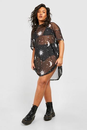 Plus Sun & Moon Mesh T-Shirt Dress black