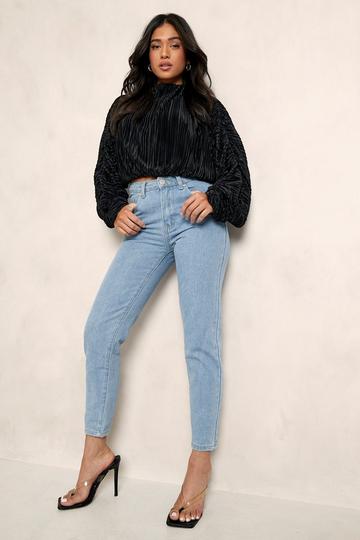 Petite High Rise Straight Leg Jeans light blue