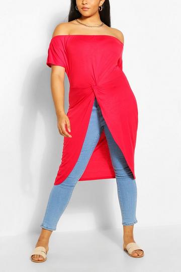 Red Plus Off The Shoulder Twist Maxi Top