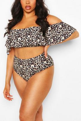 Plus Leopard Ruffle High Waisted Bikini