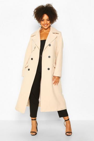 Plus Tailored Self Belted Longline Coat stone
