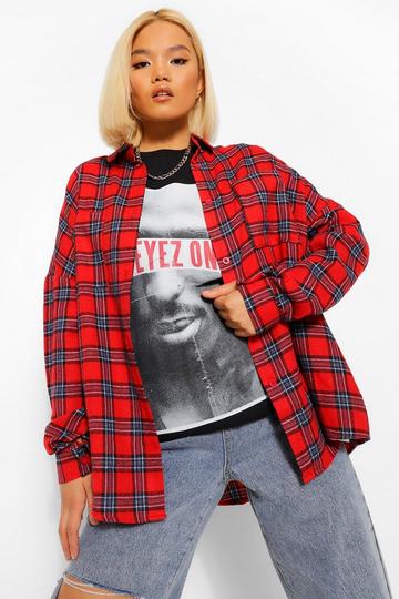Red Petite Flannel Oversized Shirt