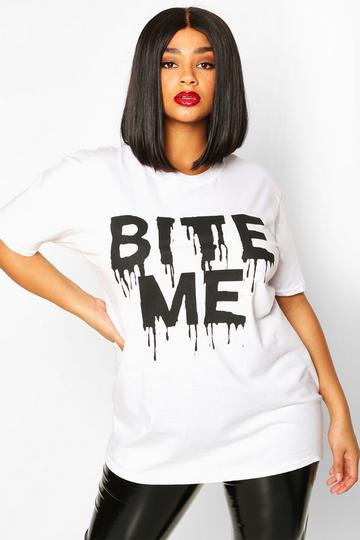 Plus 'Bite Me' Slogan Halloween T-Shirt white