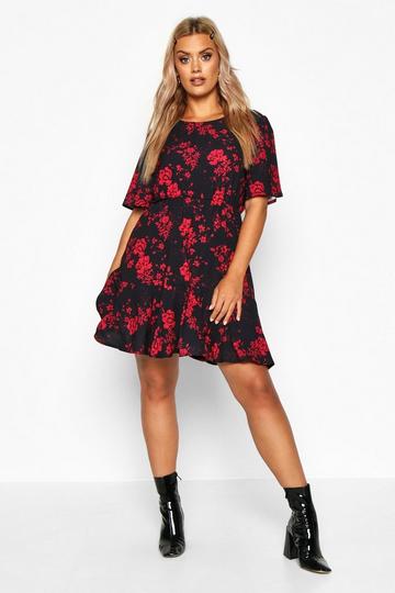 Plus Tiered Woven Smock Dress black
