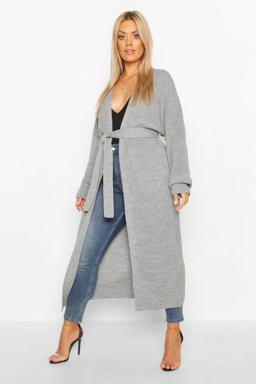 Plus Longline Knitted Maxi Cardigan silver