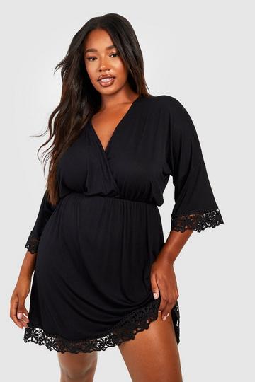 Plus Crochet Lace Trim Beach Dress black
