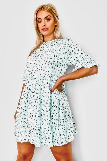 Mint Green Plus Ditsy Floral Smock Dress