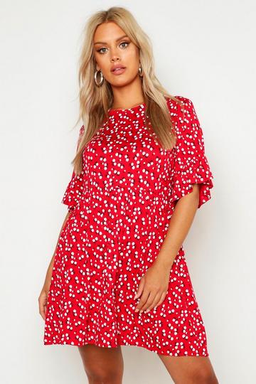 Plus Ditsy Floral Smock Dress red