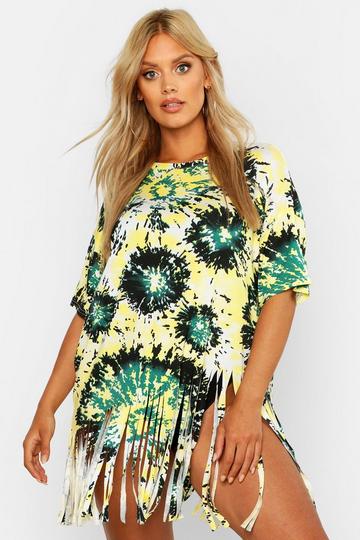 Plus Tie Dye Tassel Beach Dress green