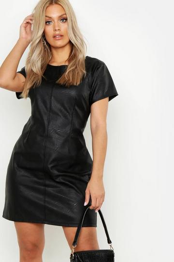 Black Plus Pu Cap Sleeve Shift Dress