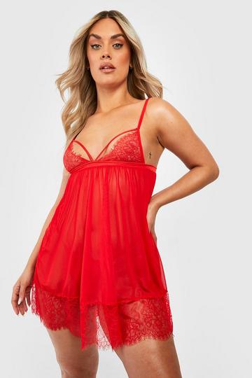 Plus Lace Detail Strappy Babydoll red
