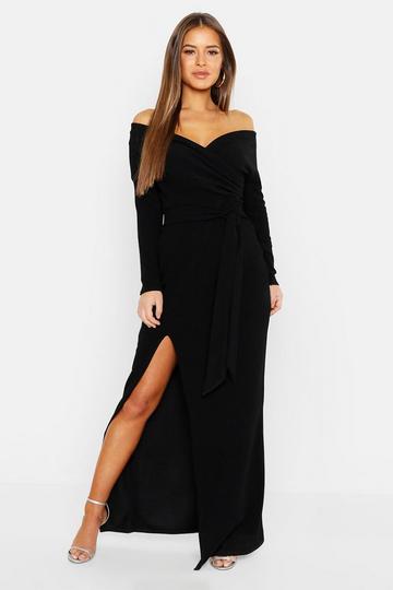 Petite Off The Shoulder Split Maxi Dress black