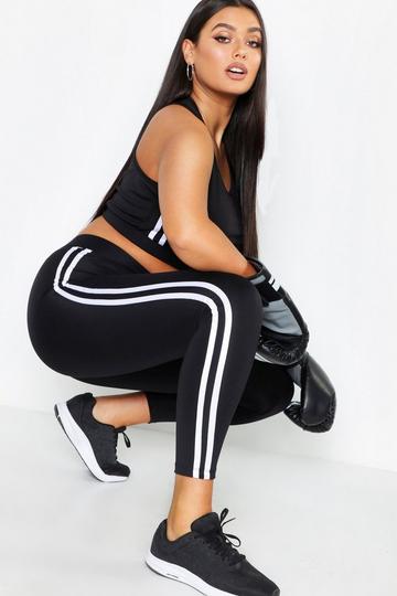 Plus Activewear Side Stripe Running Gym Leggings black