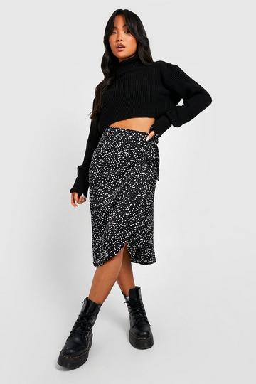 Petite Printed Satin Wrap Skirt black