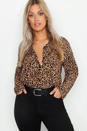 Plus Leopard Oversized Shirt brown