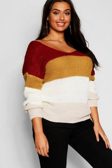 Plus Stripe Knot Back Jumper red
