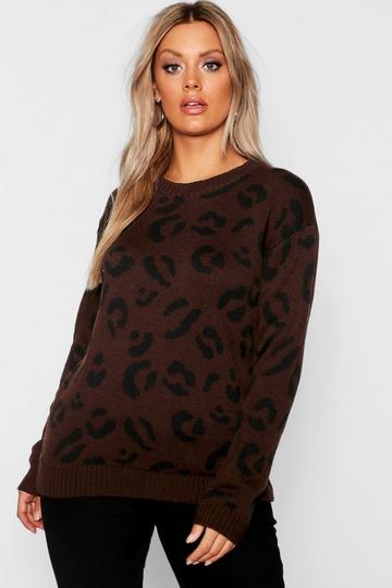 Plus Leopard Knitted Jumper chocolate