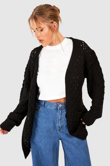 Plus Crochet Knitted Oversized Cardigan black