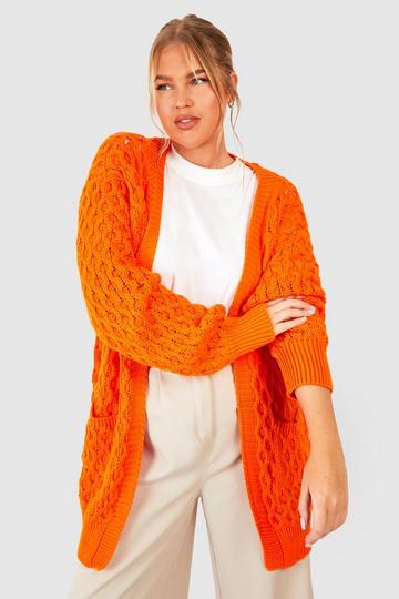 Orange Plus Crochet Knitted Oversized Cardigan